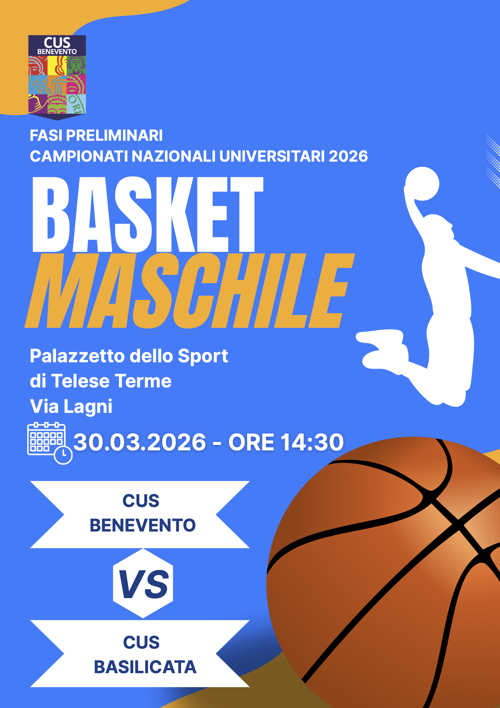 Locandina partita di basket maschile 30 marzo 2026